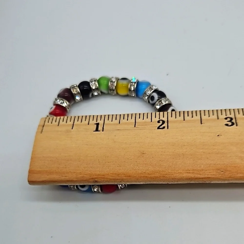 🩵Lot 3 Piece Art Glass Evil Eye Beaded Stretch Bracelets